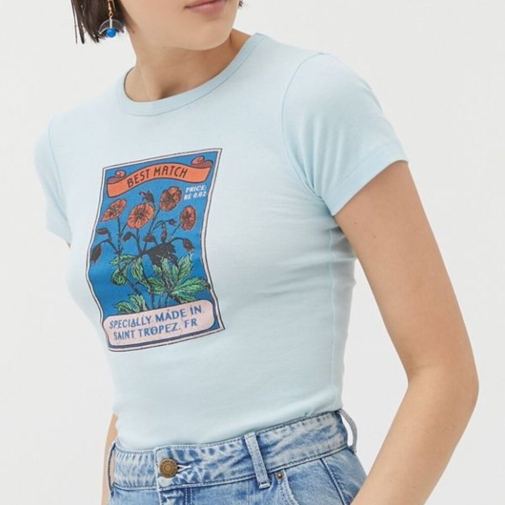 Urban Outfitters Blue Baby Tee "Best Match" Size S